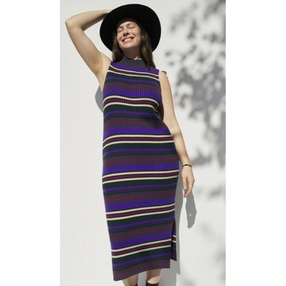 Anthropologie Dolan Anne Ribbed Knit Dress Medium M NEW NWT Purple Stripes - Picture 8 of 8